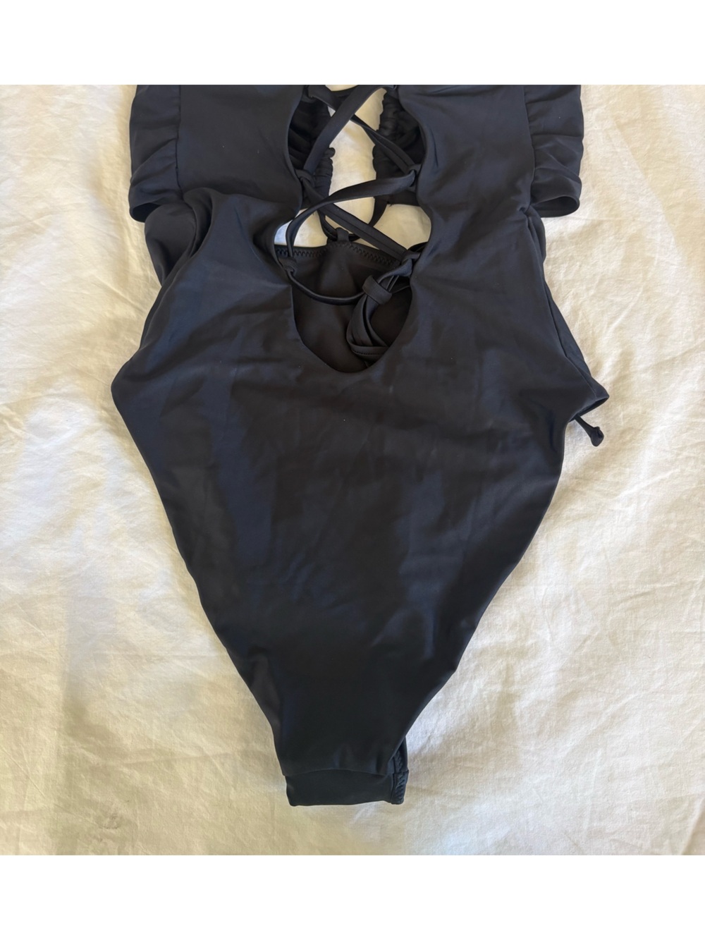 🔥SALE NWOT ELTEE SWIM High-Waist Black Strappy Cut Out One-Piece Swimsuit, Sz L - Picture 8 of 13